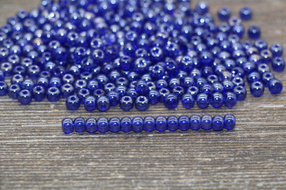 Round Transparent Blue Glass Beads, 4mm Glass Round Seed Beads, Glossy Royal Blue Seed Beads, Beading Supplies #2171