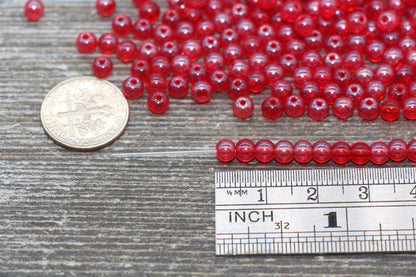 Round Transparent Red Glass Beads, 4mm Glass Round Seed Beads, Glossy Red Seed Beads, Beading Supplies #2174