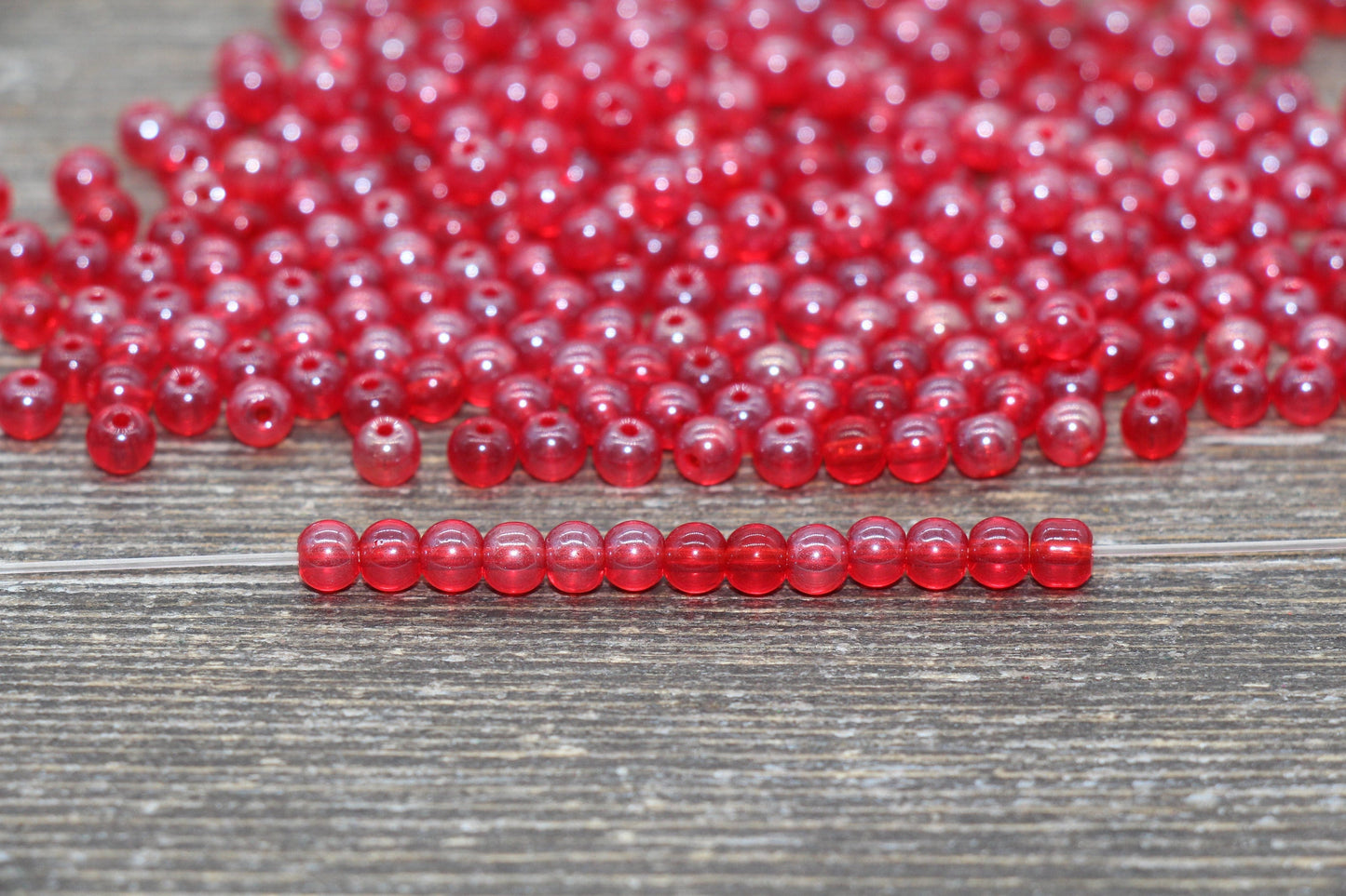 Round Transparent Red Glass Beads, 4mm Glass Round Seed Beads, Glossy Red Seed Beads, Beading Supplies #2174