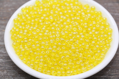 Round Transparent Yellow Glass Beads, 4mm Glass Round Seed Beads, Glossy Yellow Seed Beads, Beading Supplies #2176