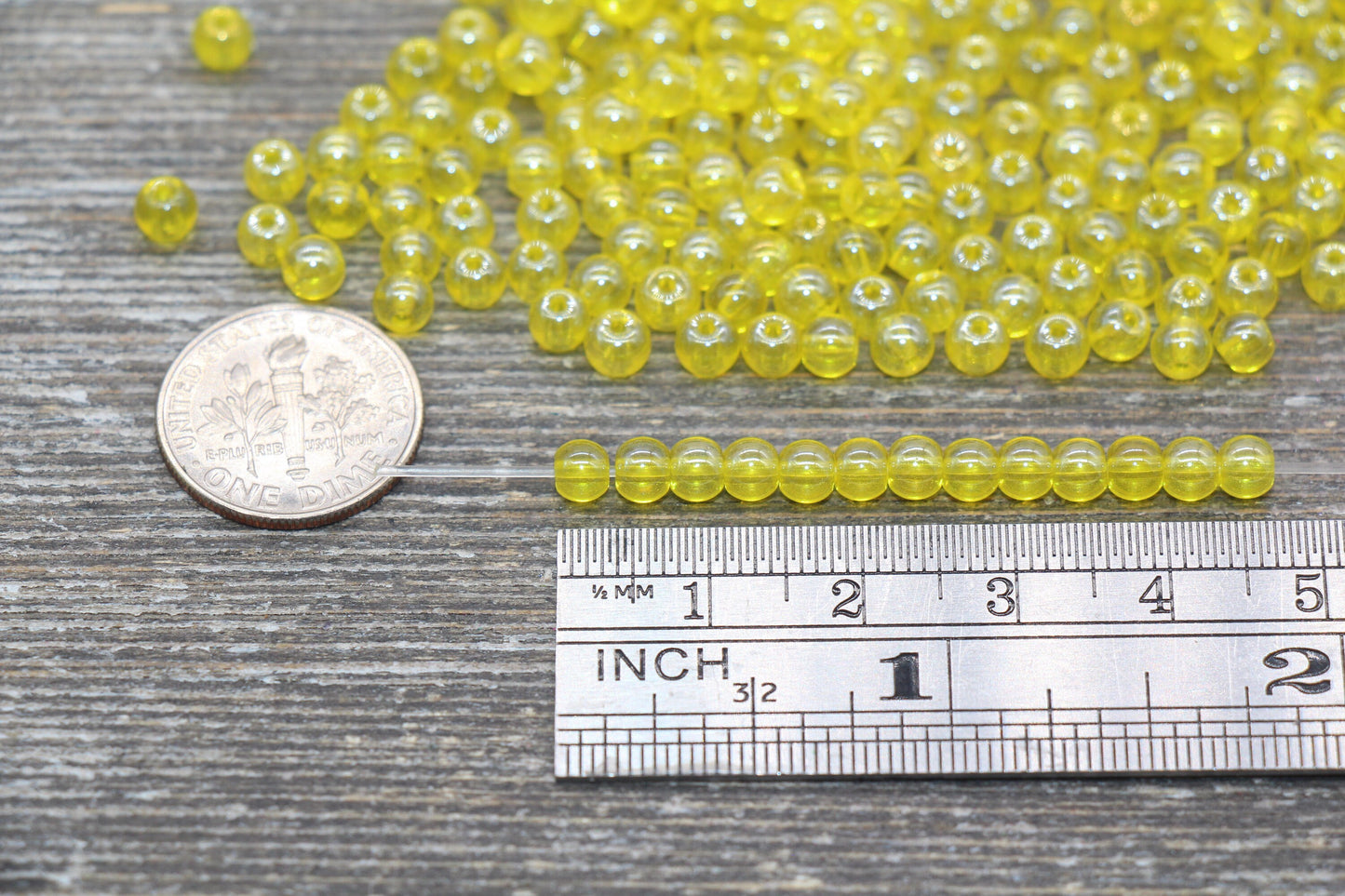 Round Transparent Yellow Glass Beads, 4mm Glass Round Seed Beads, Glossy Yellow Seed Beads, Beading Supplies #2176