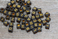 6mm Gold Black Acrylic Cube Letter Beads