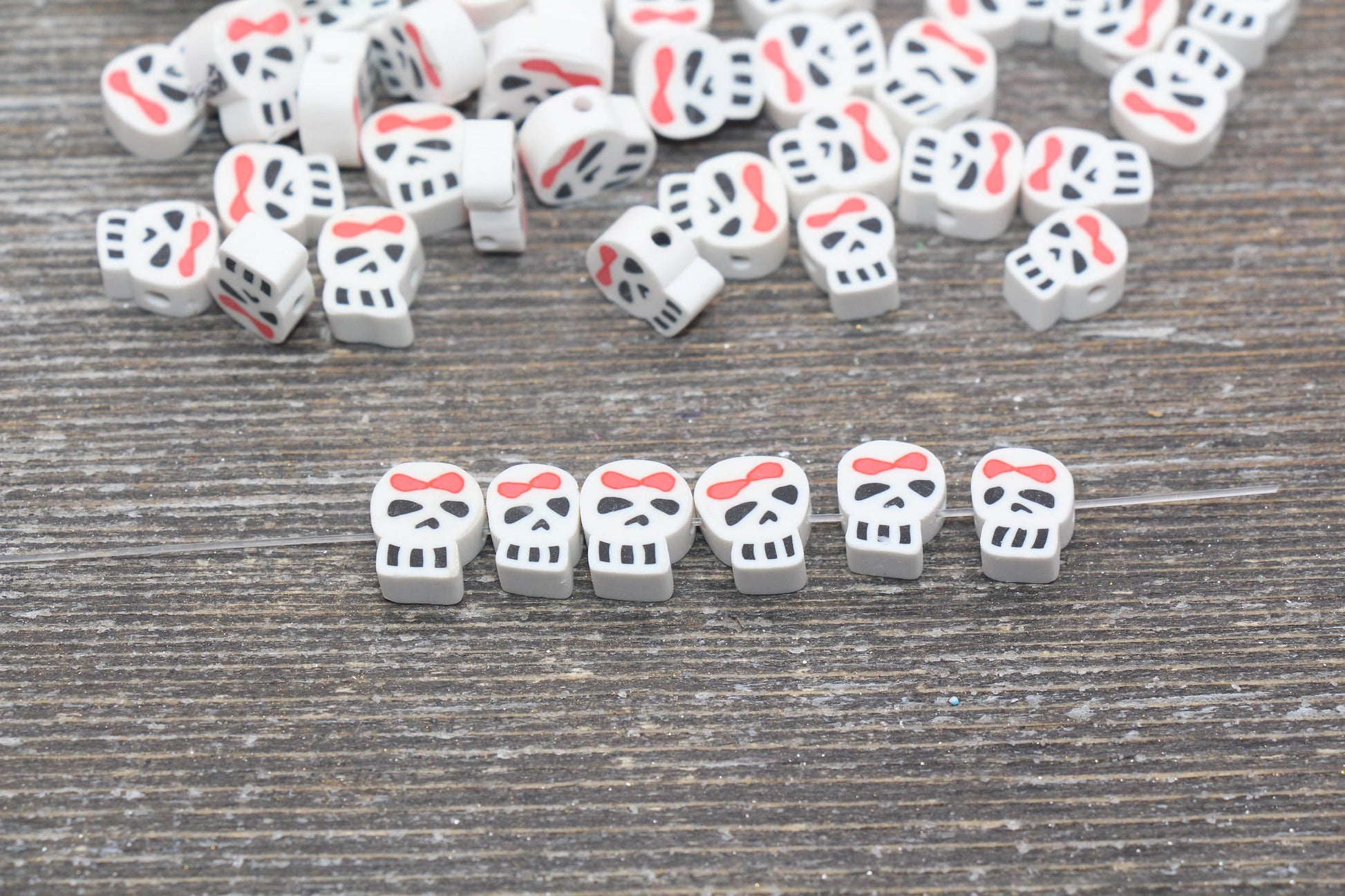 Skull Polymer Clay Beads, Halloween Skull Clay Beads, Skeleton Clay Beads, Jewelry Beads, Bead for Bracelet #68