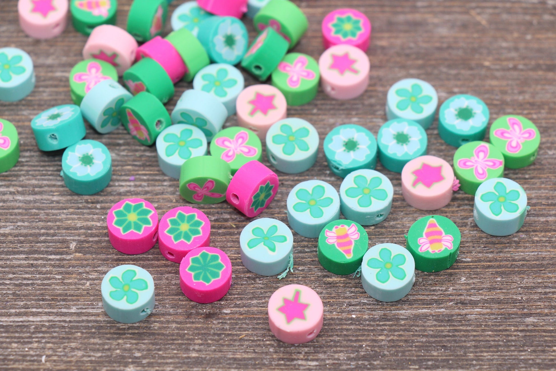 Spring Garden Theme Polymer Clay Beads, Multicolor Clay Beads, Beads, Fimo Cane Beads, Jewelry Beads, Beads for Bracelet #76