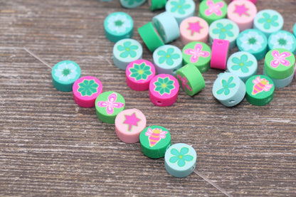 Spring Garden Theme Polymer Clay Beads, Multicolor Clay Beads, Beads, Fimo Cane Beads, Jewelry Beads, Beads for Bracelet #76