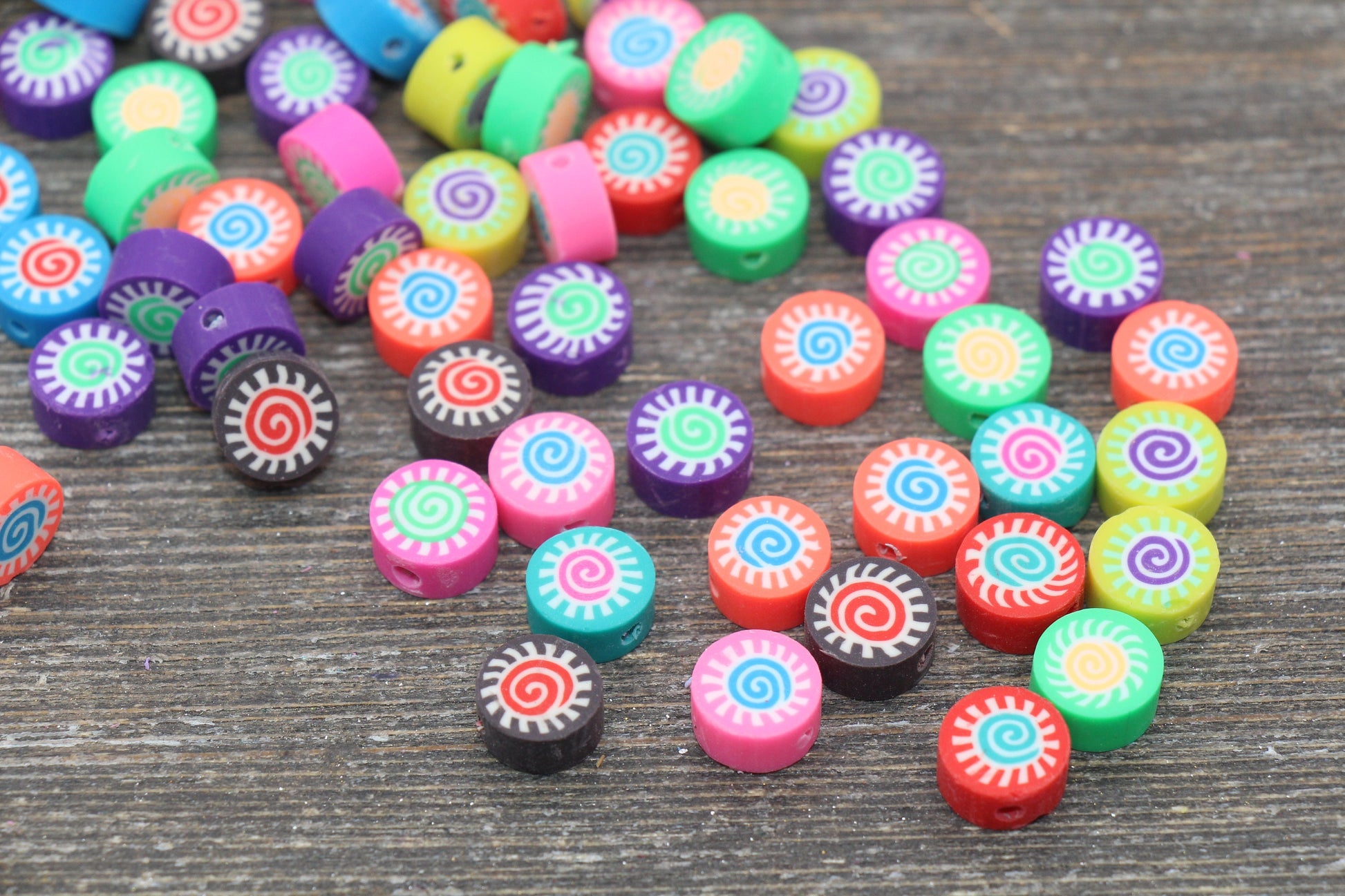 Sushi Polymer Clay Beads, Multicolor Sushi Roll Clay Beads, Beads, Fimo Cane Beads, Jewelry Beads, Beads for Bracelet #77