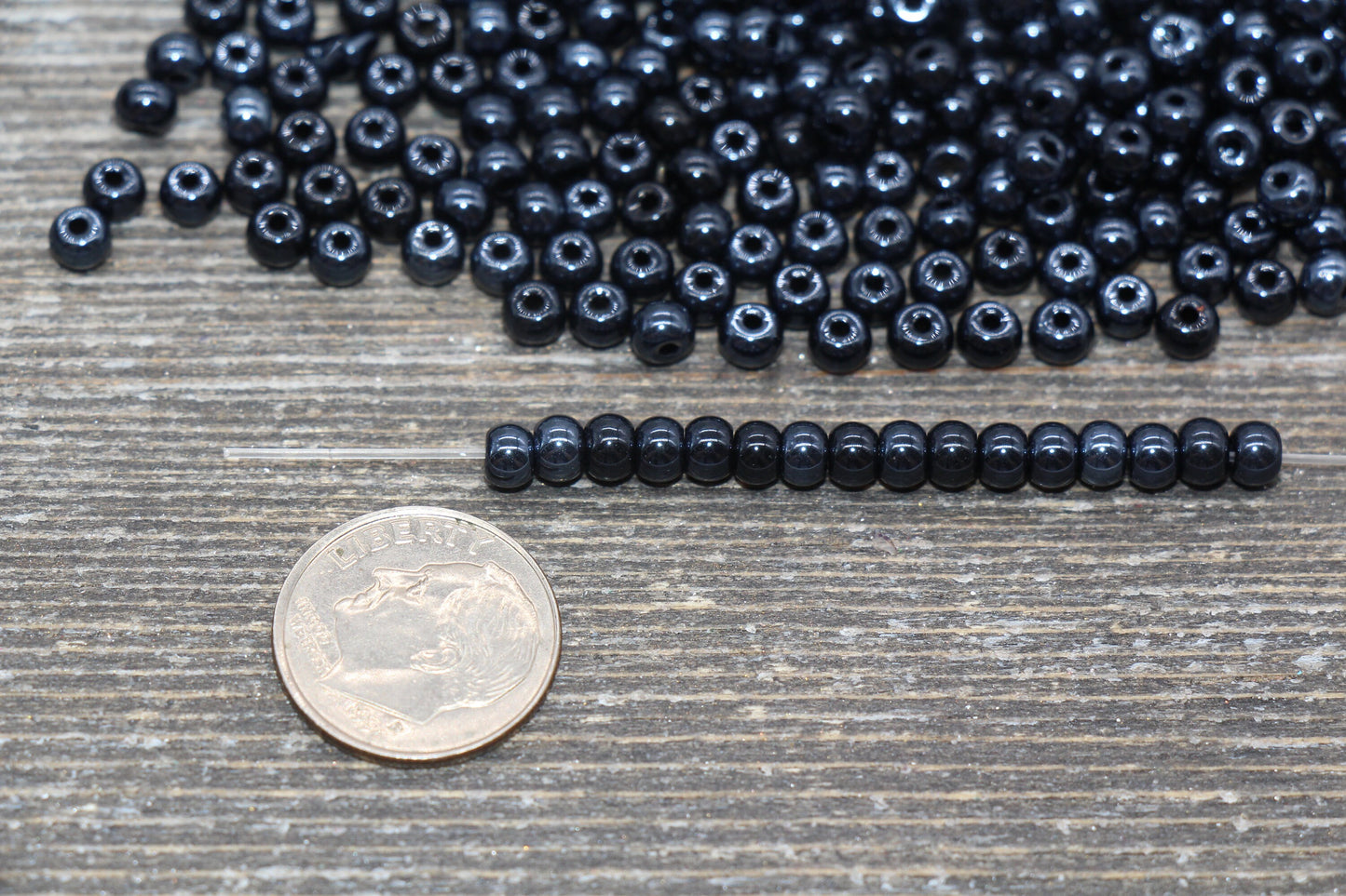 Round Dark Blue Glossy Glass Beads, 4mm Glass Round Seed Beads, Glossy Dark Blue Opaque Seed Beads, Beading Supplies #2180