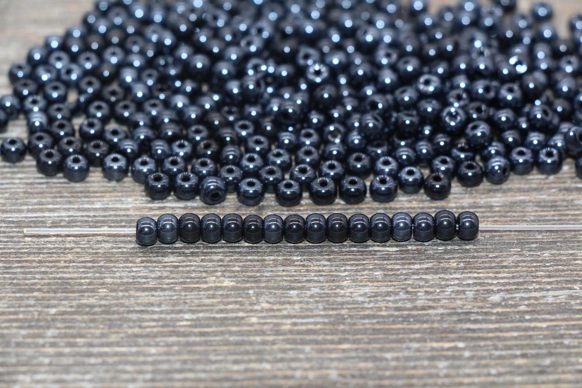 Round Dark Blue Glossy Glass Beads, 4mm Glass Round Seed Beads, Glossy Dark Blue Opaque Seed Beads, Beading Supplies #2180