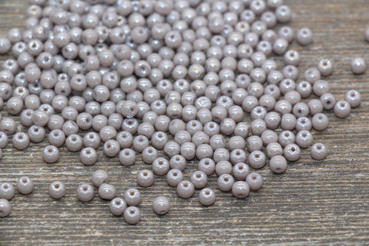 Round Gray Glossy Glass Beads, 4mm Glass Round Seed Beads, Glossy Gray Opaque Seed Beads, Beading Supplies #2182