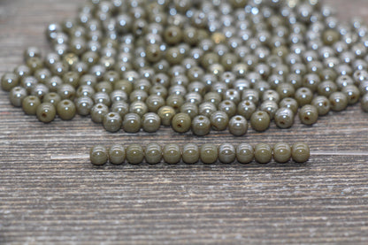 Round Olive Green Glossy Glass Beads, 4mm Glass Round Seed Beads, Glossy Olive Green Opaque Seed Beads, Beading Supplies #2183