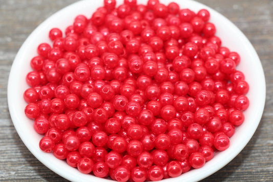 6mm Red Faux Pearl Beads, Faux Pearl Gumball Beads, Imitation Pearl Beads, Chunky Beads, Smooth Plastic Round Beads #2245