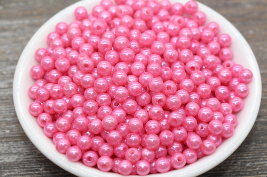 6mm Pink Faux Pearl Beads, Faux Pearl Gumball Beads, Imitation Pearl Beads, Chunky Beads, Smooth Plastic Round Beads #2248