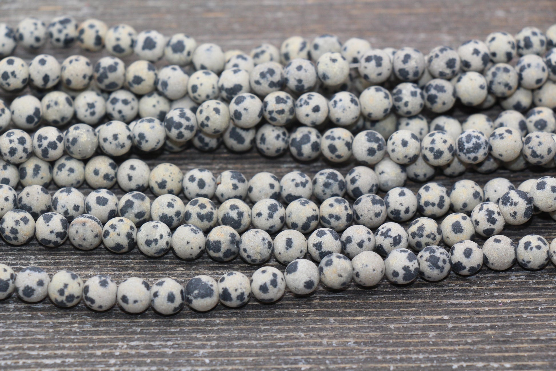 Matte Dalmatian Jasper Beads, Frosted Black Spotted Dot Gemstone Round Beads, Size 4mm 6mm 8mm 10mm 12mm #244