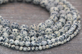Matte Dalmatian Jasper Beads, Frosted Black Spotted Dot Gemstone Round Beads, Size 4mm 6mm 8mm 10mm 12mm #244