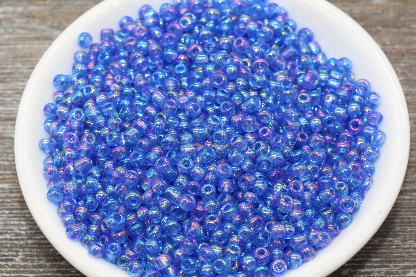 Transparent Iridescent Glass Seed Beads, 4mm 6/0 Glass Round Seed Beads, Blue AB Trans Seed Beads, Rocailles Beads, Beading Supplies #1143