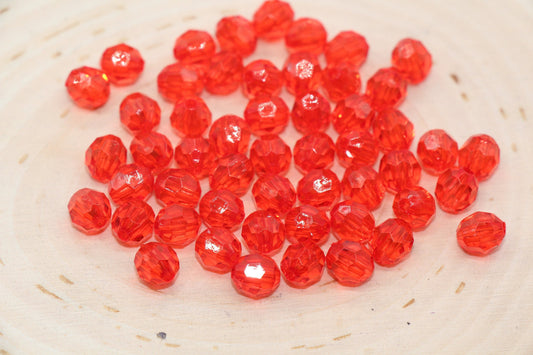 8mm Red Transparent Faceted Beads, Hexagon Faceted Acrylic Loose Beads, Bubblegum Beads, Chunky Beads, Crystal Look Beads #2204