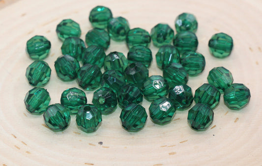 10mm Hunter Green Transparent Faceted Beads, Green Hexagon Faceted Acrylic Beads, Bubblegum Beads, Chunky Beads, Crystal Look Beads#1856