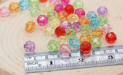 10mm Multicolor Transparent Faceted Beads, Mix Colors Hexagon Faceted Acrylic Beads, Bubblegum Beads, Chunky Beads, Crystal Look Beads#2205