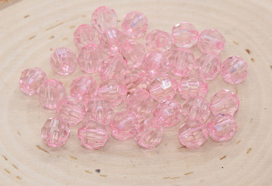 10mm Pink Transparent Faceted Beads, Pink Hexagon Faceted Acrylic Beads, Bubblegum Beads, Chunky Beads, Crystal Look Beads#2210