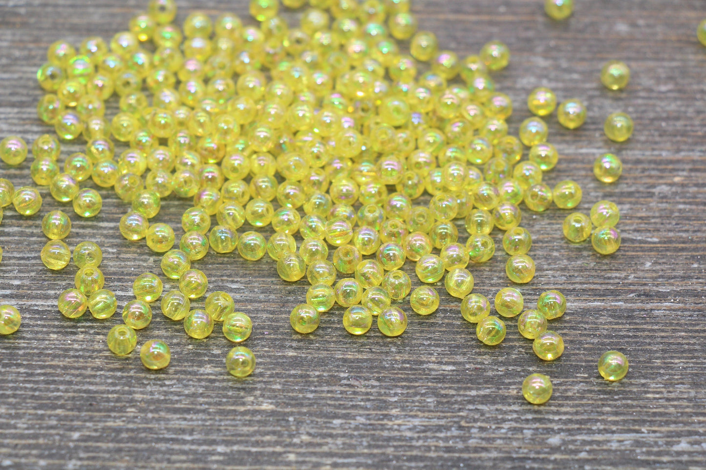 4mm Yellow AB Round Beads, Iridescent Acrylic Gumball Beads, Transparent Round Spacer Beads, Bubblegum Beads, Plastic Round Bead #2211