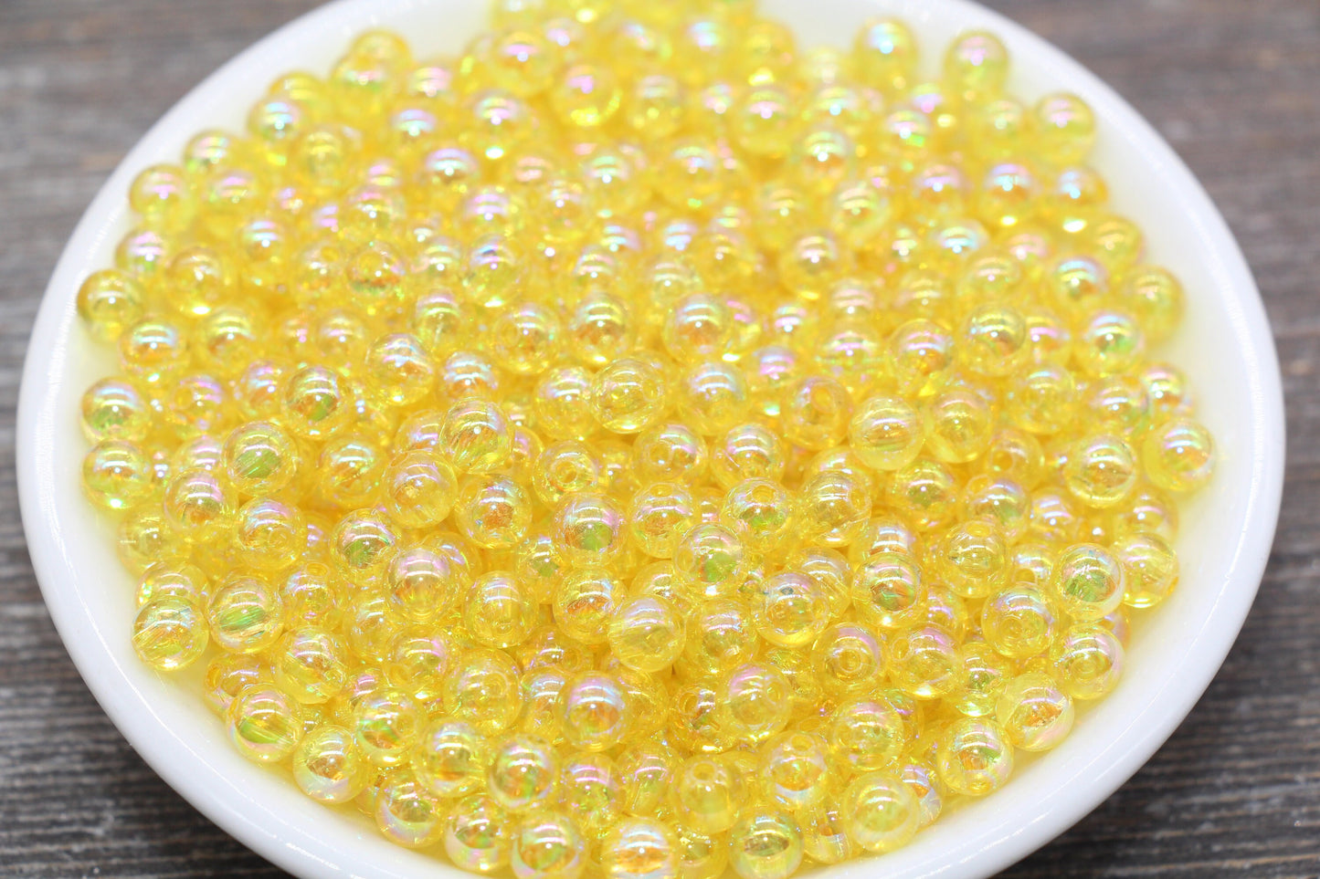 6mm Yellow AB Round Beads, Iridescent Acrylic Gumball Beads, Transparent Round Spacer Beads, Bubblegum Beads, Plastic Round Bead #2212