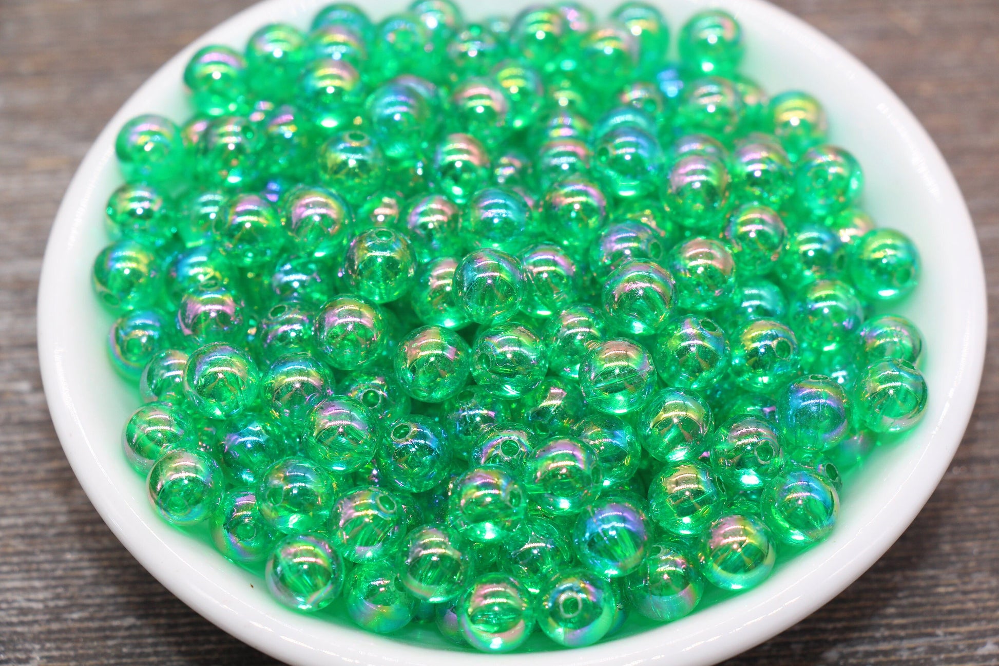 8mm Green AB Round Beads, Iridescent Acrylic Gumball Beads, Translucent Round Spacer Beads, Bubblegum Beads, Plastic Round Bead #2218