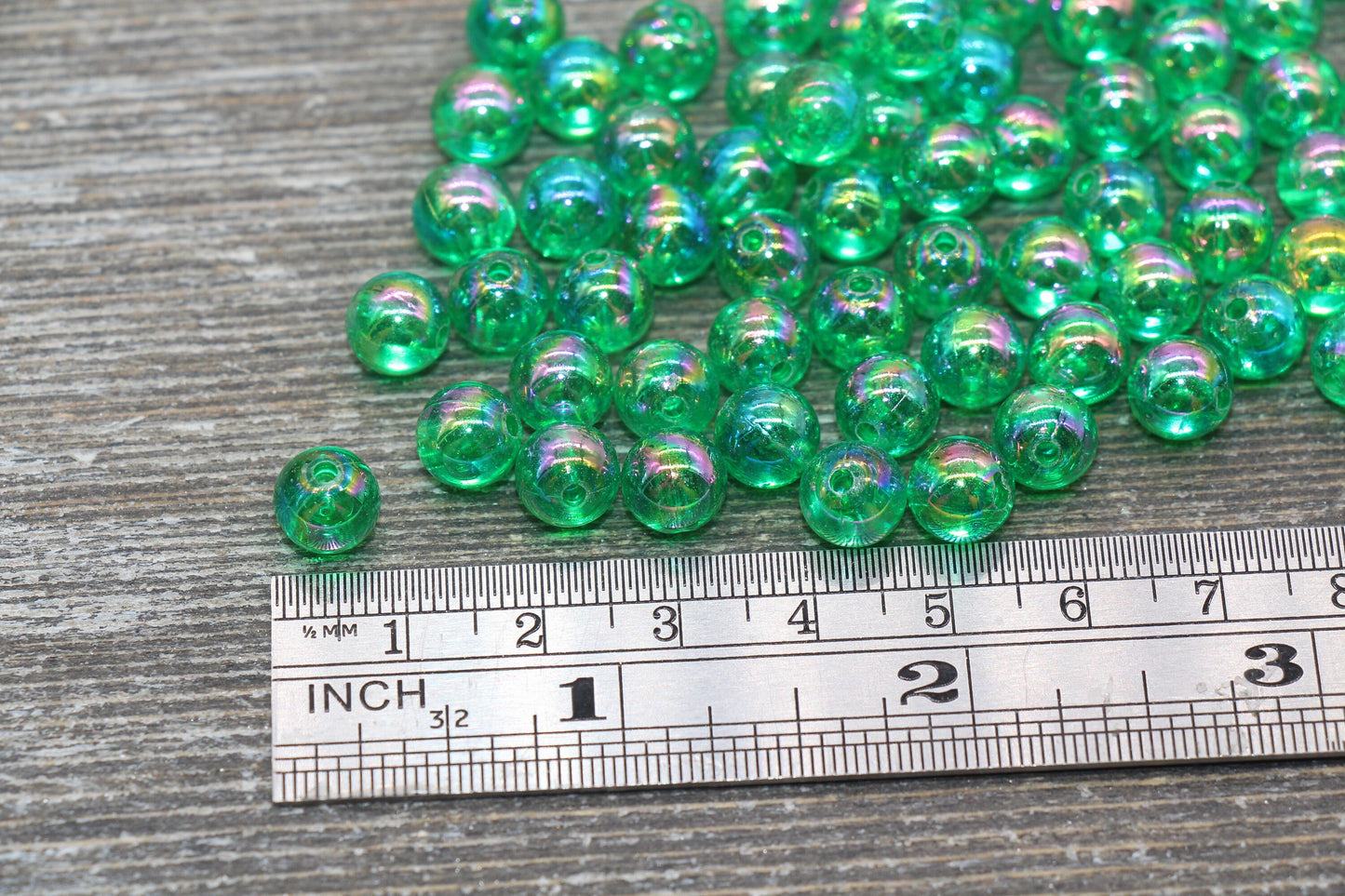 8mm Green AB Round Beads, Iridescent Acrylic Gumball Beads, Translucent Round Spacer Beads, Bubblegum Beads, Plastic Round Bead #2218