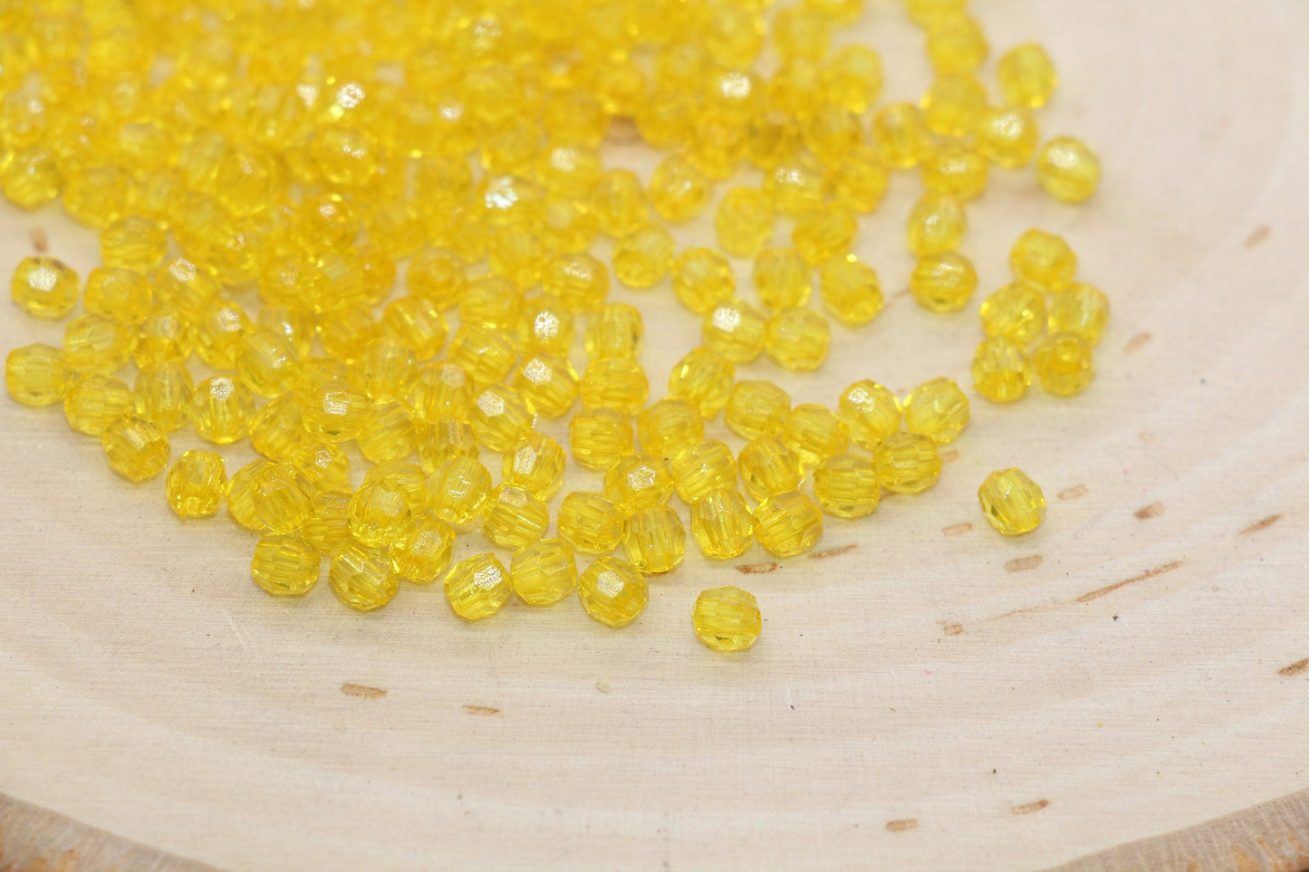 4mm Golden Yellow Faceted Beads, Transparent Faceted Acrylic Gumball Beads, Yellow Faceted Spacer Beads, Bubblegum Beads #2224