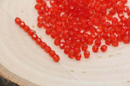 4mm Red Faceted Beads, Transparent Faceted Acrylic Gumball Beads, Red Faceted Spacer Beads, Bubblegum Beads #2227