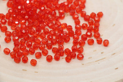 4mm Red Faceted Beads, Transparent Faceted Acrylic Gumball Beads, Red Faceted Spacer Beads, Bubblegum Beads #2227