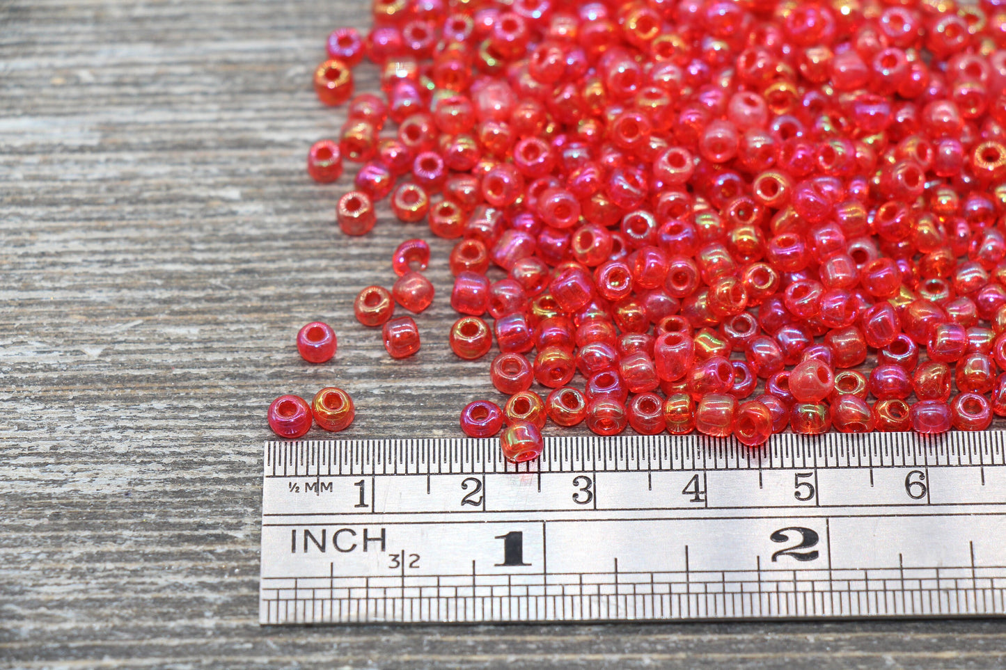 Transparent Iridescent Glass Seed Beads, 4mm 6/0 Glass Round Seed Beads, Red AB Trans Seed Beads, Rocailles Beads, Beading Supplies #1146