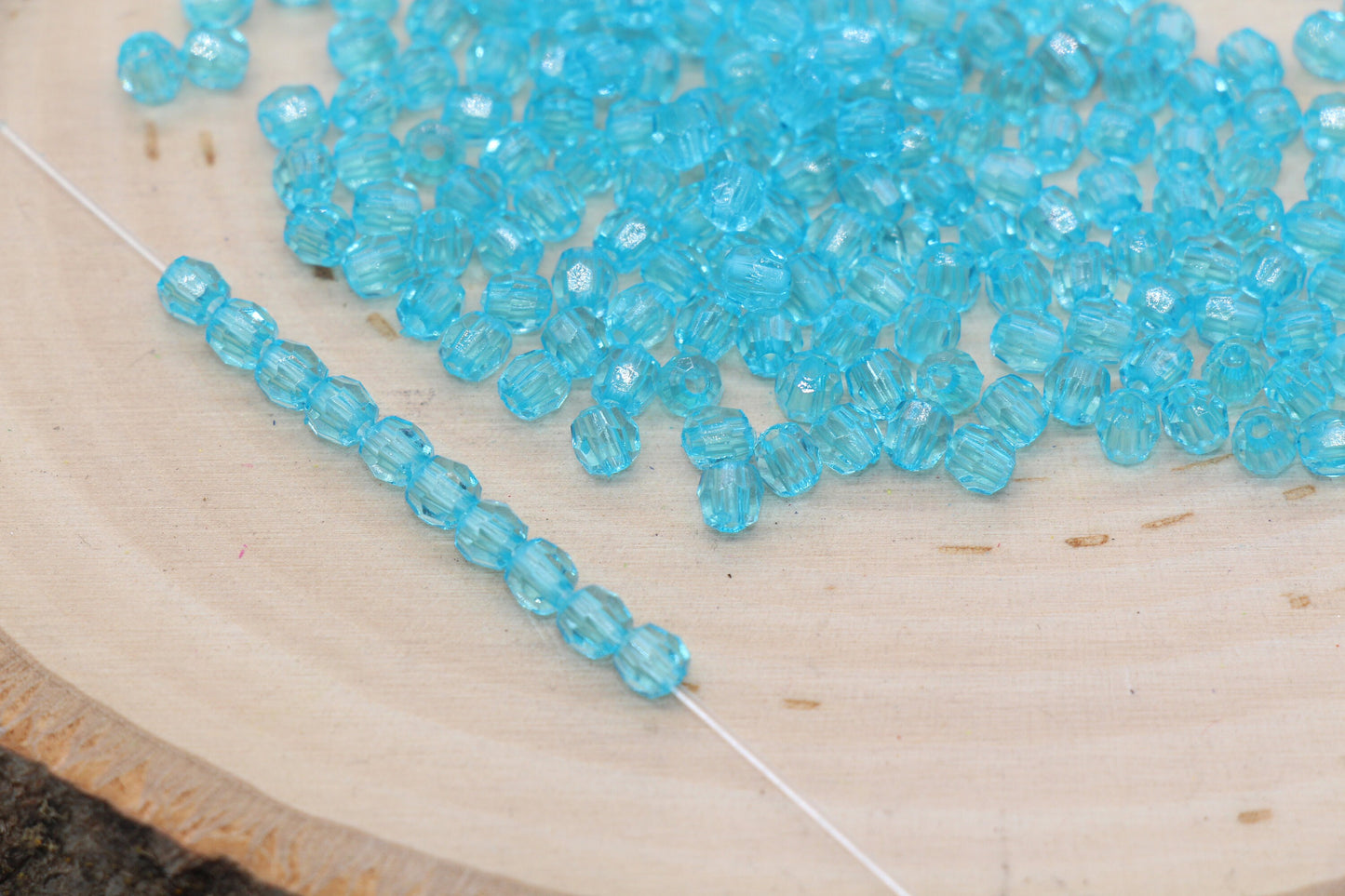 4mm Blue Faceted Beads, Transparent Faceted Acrylic Gumball Beads, Blue Faceted Spacer Beads, Bubblegum Beads #2229