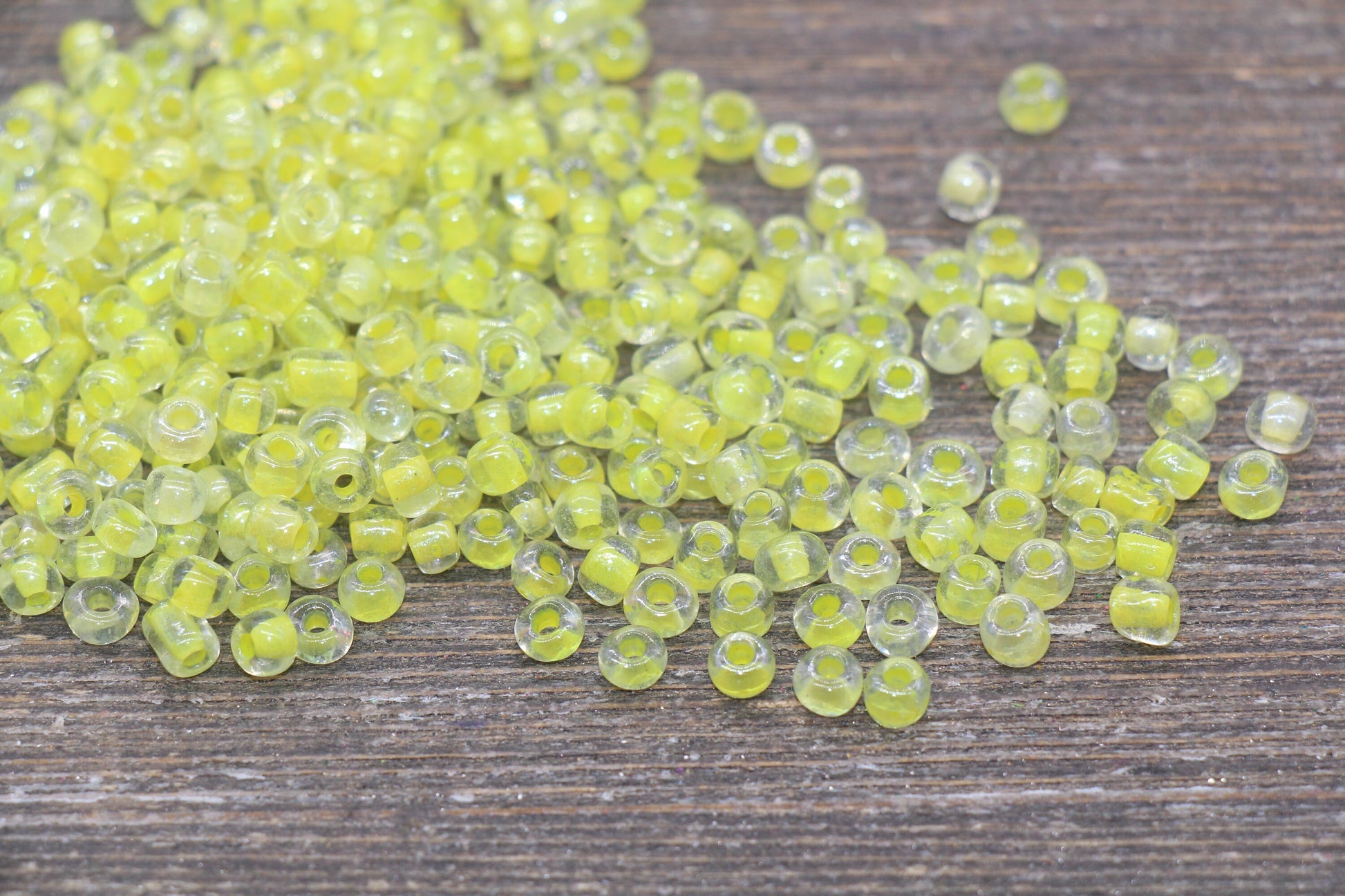 Yellow Glass Seed Beads, 4mm 6/0 Glass Round Seed Beads, Yellow Lining Glass Beads, Beading Supplies #2231