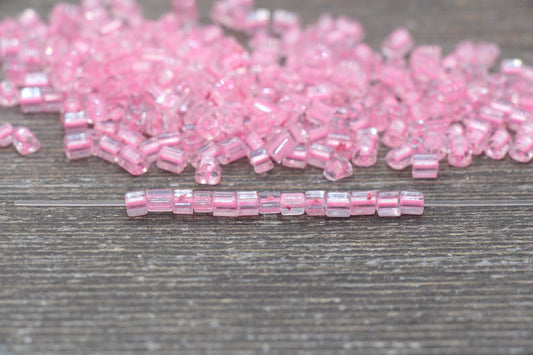 Triangle Shape Glass Seed Beads, 4mm 6/0 Glass Round Seed Beads, Pink Lining Glass Beads, Beading Supplies #2235