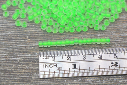 Matte Glass Seed Beads, 4mm 6/0 Glass Round Seed Beads, Matte Beads with Green Lining, Frosted Seed Beads, Beading Supplies #2240