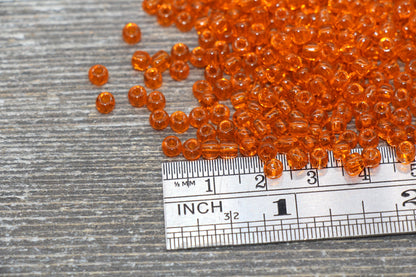 Transparent Glass Seed Beads, 4mm 6/0 Glass Round Seed Beads, Orange Trans Seed Beads, Rocailles Beads, Beading Supplies #2266