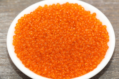 Transparent Glass Seed Beads, 4mm 6/0 Glass Round Seed Beads, Orange Trans Seed Beads, Rocailles Beads, Beading Supplies #2266