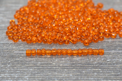 Transparent Glass Seed Beads, 4mm 6/0 Glass Round Seed Beads, Orange Trans Seed Beads, Rocailles Beads, Beading Supplies #2266