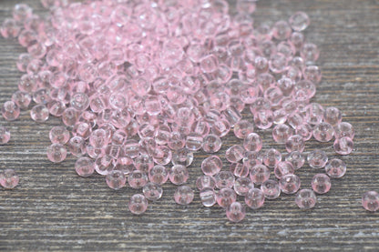 Transparent Glass Seed Beads, 4mm 6/0 Glass Round Seed Beads, Pink Trans Seed Beads, Rocailles Beads, Beading Supplies #2267