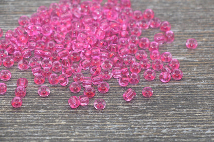 Transparent Glass Seed Beads, 4mm 6/0 Glass Round Seed Beads, Hot Pink Trans Seed Beads, Rocailles Beads, Beading Supplies #2270