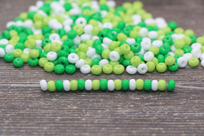 Glass Seed Beads, 4mm 6/0 Glass Round Seed Beads, Green and White Mix Opaque Seed Beads, Rocailles Beads, Beading Supplies #2276