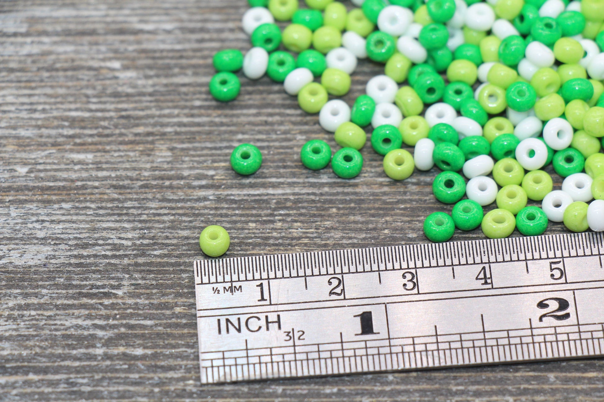 Glass Seed Beads, 4mm 6/0 Glass Round Seed Beads, Green and White Mix Opaque Seed Beads, Rocailles Beads, Beading Supplies #2276