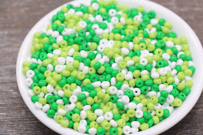 Glass Seed Beads, 4mm 6/0 Glass Round Seed Beads, Green and White Mix Opaque Seed Beads, Rocailles Beads, Beading Supplies #2276