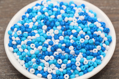 Glass Seed Beads, 4mm 6/0 Glass Round Seed Beads, Blue and White Mix Opaque Seed Beads, Rocailles Beads, Beading Supplies #2278