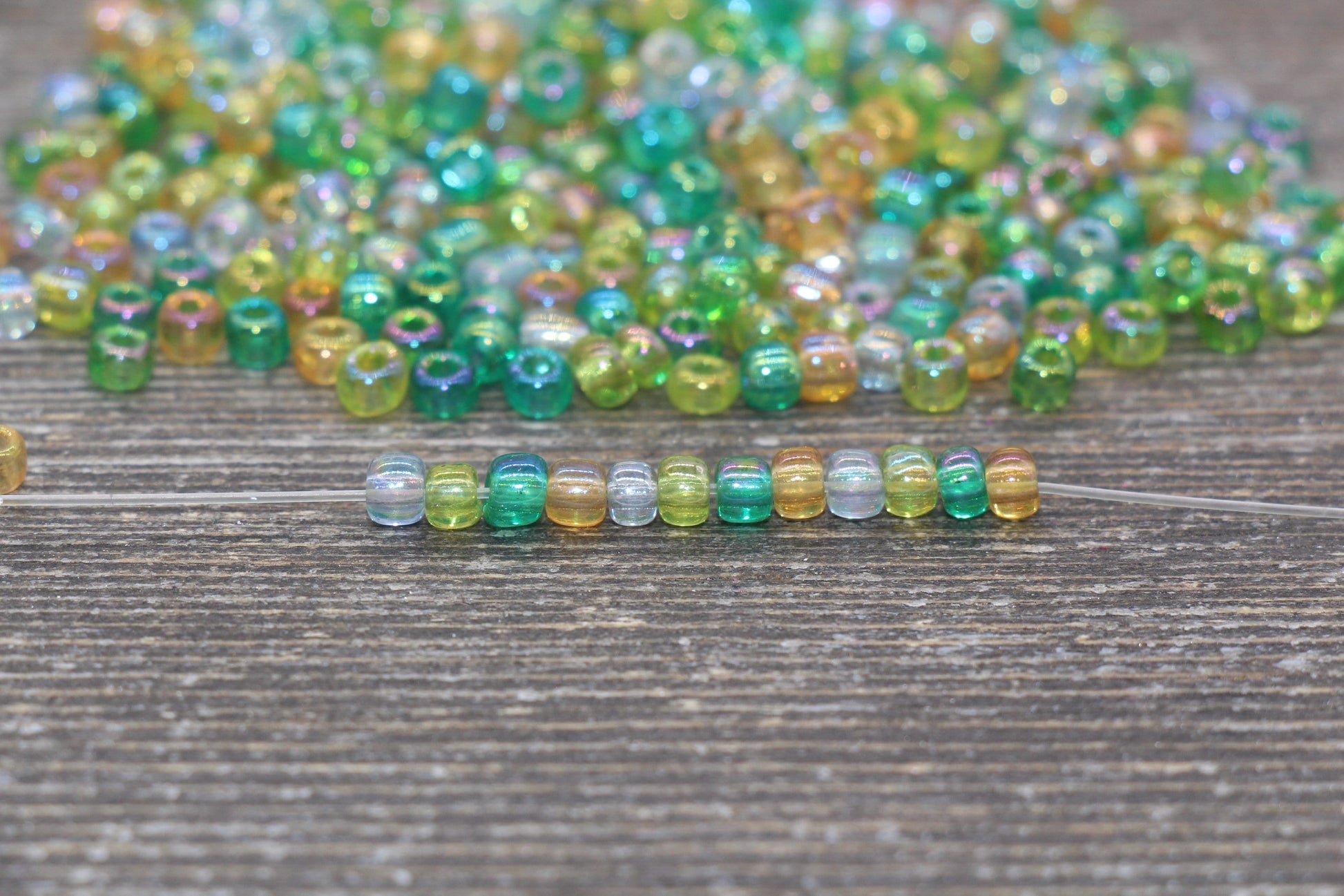 Transparent AB Glass Seed Beads, 4mm 6/0 Glass Beads, Green, Blue, and Orange Iridescent Seed Beads, Rocailles Beads, Beading Supply #2292