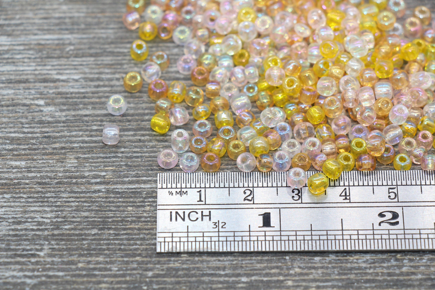 Transparent AB Glass Seed Beads, 4mm 6/0 Glass Beads, White, Pink, and Orange Iridescent Seed Beads, Rocailles Beads, Beading Supply #2293