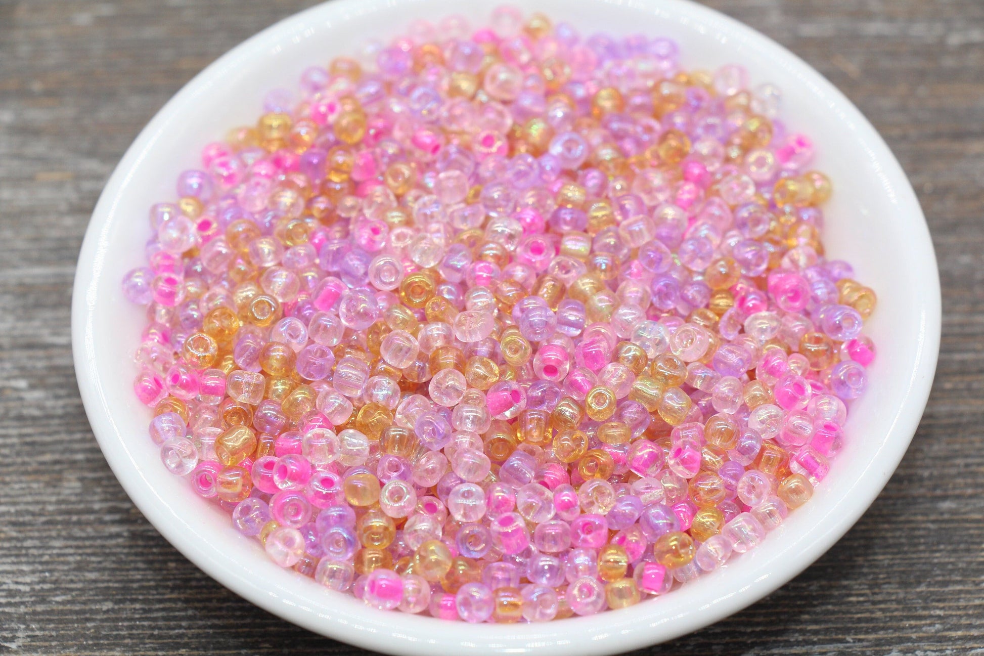 Transparent AB Glass Seed Beads, 4mm 6/0 Glass Beads, Lilac, Pink, and Orange Iridescent Seed Beads, Rocailles Beads, Beading Supply #2294