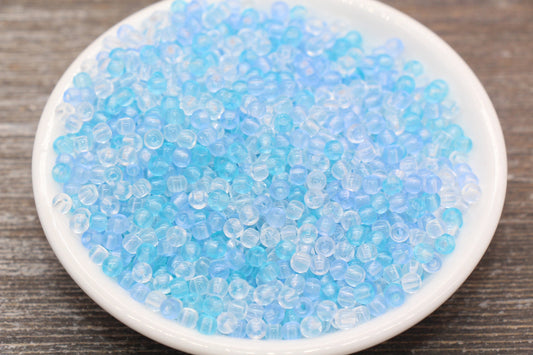 Transparent Glass Seed Beads, 4mm 6/0 Glass Round Seed Beads, Blue and White Trans Seed Beads, Rocailles Beads, Beading Supplies #2295