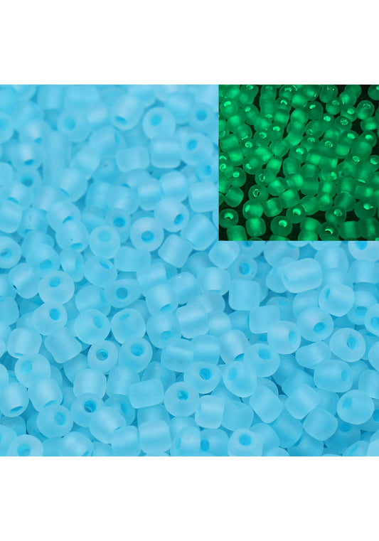 GLOW Matte Glass Beads, 4mm 6/0 Glass Beads, Glow in Dark Frosted Blue Seed Beads, Rocailles Beads, Beading Supplies #2299