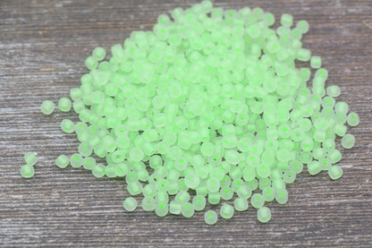 GLOW Matte Glass Beads, 4mm 6/0 Glass Beads, Glow in Dark Frosted Light Green Seed Beads, Rocailles Beads, Beading Supplies #2311